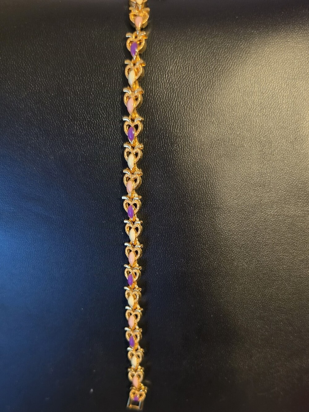 Gold-Tone Pink & Purple Heart Link Bracelet